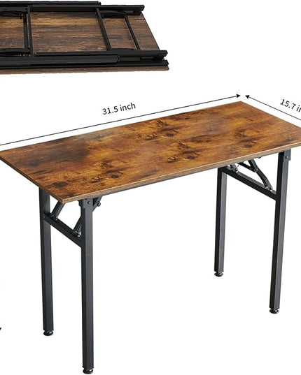 TEMI Folding Desk 31.5", Computer Desk for Home Office, Folding Table No Assembly Required, Office Desk for Small Space, Small Desk with Stable Black Frame, Rustic Brown - LeafyLoom