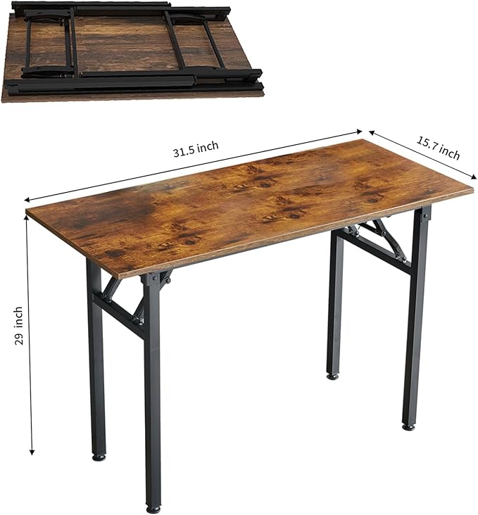 TEMI Folding Desk 31.5", Computer Desk for Home Office, Folding Table No Assembly Required, Office Desk for Small Space, Small Desk with Stable Black Frame, Rustic Brown - LeafyLoom
