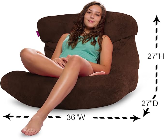 Posh Creations Structured Comfy Bean Bag Chair for Gaming, Reading, and Watching TV, Laguna Lounger, Rabbit Fur - Brown - LeafyLoom