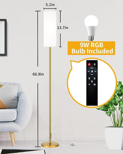 Floor Lamp for Living Room Bedroom with Remote, Modern LED Floor Lamp with Two Adjustment Modes of Reading and Colorful,Standing Lamp Tall Lamp with White Lampshade,9W Bulb Included(Gold) - LeafyLoom