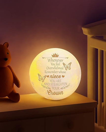 Funnli Niece Gifts from Auntie, Birthday Gifts for Niece Moon Lamp, 3D Printed LED Night Light with Wooden Stand Niece Birthday Gifts, Wedding Mothers Day Christmas Gifts for Niece from Aunt Uncle - LeafyLoom