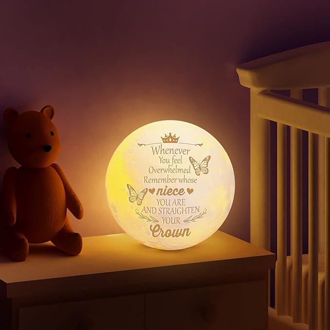 Funnli Niece Gifts from Auntie, Birthday Gifts for Niece Moon Lamp, 3D Printed LED Night Light with Wooden Stand Niece Birthday Gifts, Wedding Mothers Day Christmas Gifts for Niece from Aunt Uncle - LeafyLoom