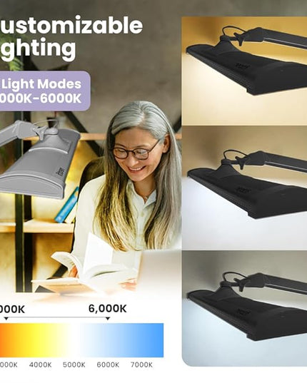 Neatfi Ultra 3,500 Lumen LED Desk Lamp, Color Correlated Temperature, 3 Light Modes, Dimmable, 45W, 26 Inch Wide Metal Shade, 540 SMD LEDs (CCT with Clamp, Silver) - LeafyLoom