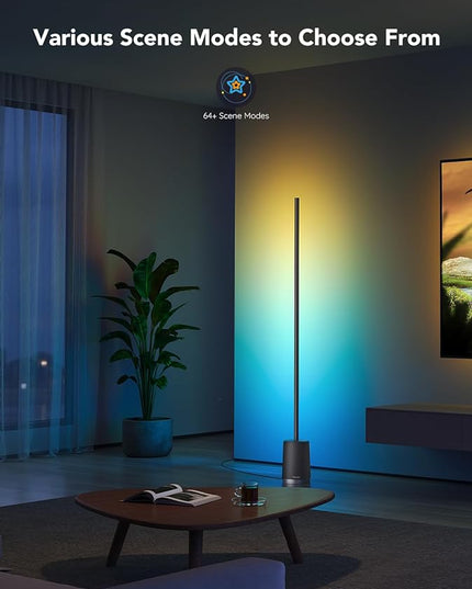Govee RGBIC Floor Lamp, Modern LED Lyra Corner Lamp with 64+ Scene & Music Modes, 1500 Lumens, DIY Mode, Smart Remote Control Standing Floor Lamp for Bedroom, Living Room, Gaming Room, Black - LeafyLoom