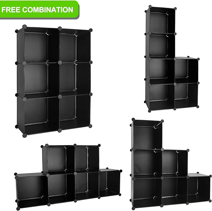 TUMUCUTE Cube Storage Organizer, 6-Cube DIY Plastic Closet Cabinet Modular Bookcase, Storage Shelves for Bedroom Living Room, Office, Black - LeafyLoom