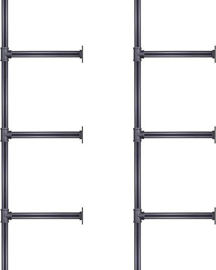MUZIK 5 Tier Industrial Wall Mount Iron Pipe Shelf, 3/4 Inches Malleable Cast Iron Pipe Wall Mount Bookshelf Shelving Unit, DIY Open Bookshelf, Shelf Shelves, 2 Pack 52 Inch Tall - LeafyLoom