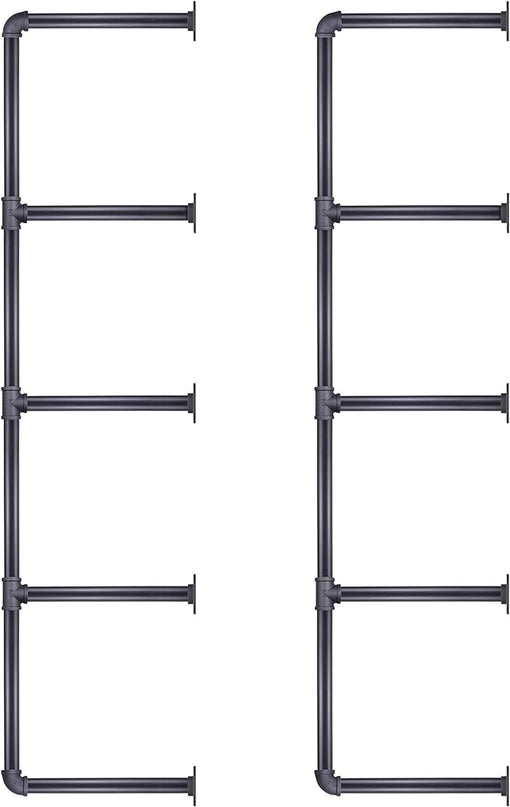 MUZIK 5 Tier Industrial Wall Mount Iron Pipe Shelf, 3/4 Inches Malleable Cast Iron Pipe Wall Mount Bookshelf Shelving Unit, DIY Open Bookshelf, Shelf Shelves, 2 Pack 52 Inch Tall - LeafyLoom