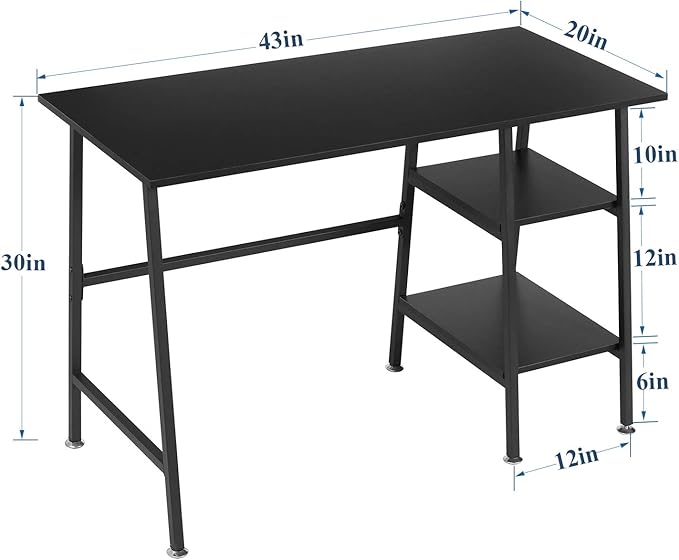 VECELO 43 Inch Computer Modern Student Writing home-office, Ladder Desk, Black - LeafyLoom