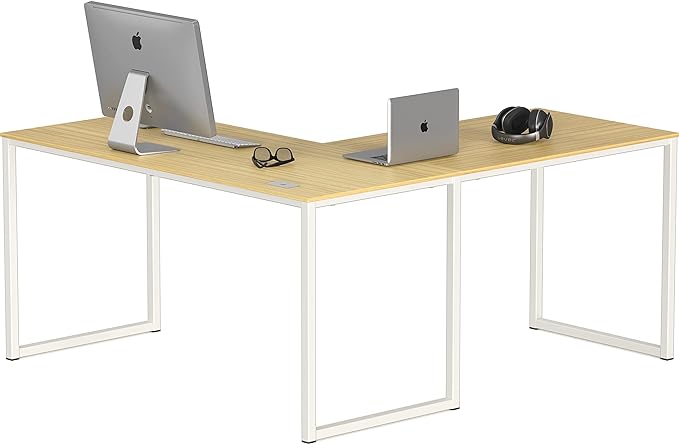 SHW Home Office 55-Inch Large L Shaped Corner Desk, 24" Deep, Oak - LeafyLoom