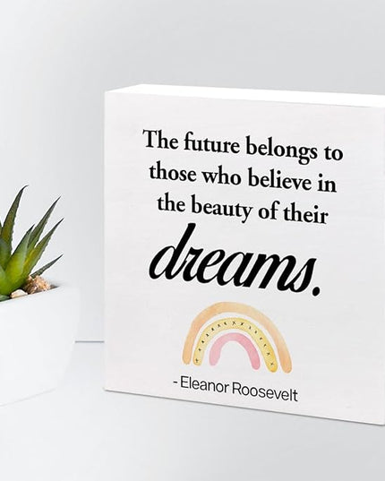 Dreams Wood Box Signs,Motivational Wood Plaque Sign,Inspirational Wooden Block Sign Decor for Home Office Shelf Desk Table Decoration C1070 - LeafyLoom
