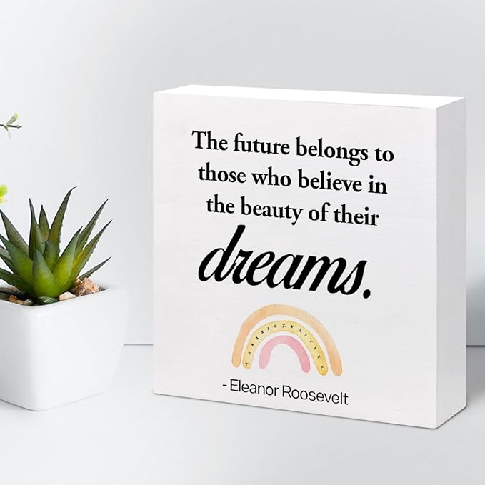 Dreams Wood Box Signs,Motivational Wood Plaque Sign,Inspirational Wooden Block Sign Decor for Home Office Shelf Desk Table Decoration C1070 - LeafyLoom