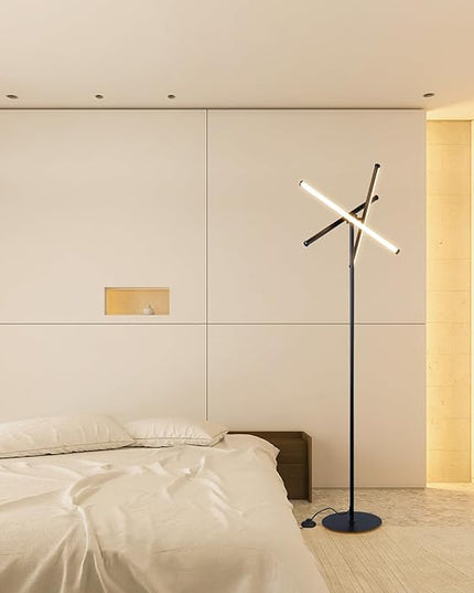 Ganeed LED Floor Lamp,Modern Tall Standing Lamps with 3 Lights,30W 3 Color Temperature & Stepless Dimmable Brightness with Remote,66.5 in Corner Lamp for Living Room, Office, Hotel, Bedroom - LeafyLoom