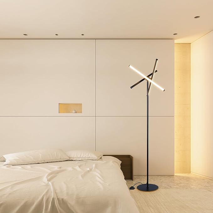 Ganeed LED Floor Lamp,Modern Tall Standing Lamps with 3 Lights,30W 3 Color Temperature & Stepless Dimmable Brightness with Remote,66.5 in Corner Lamp for Living Room, Office, Hotel, Bedroom - LeafyLoom