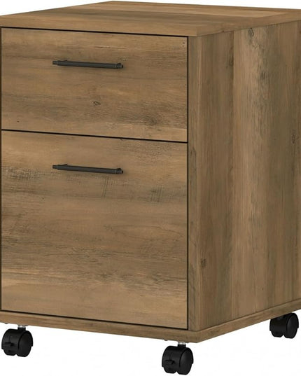 Bush Furniture Key West 2 Drawer Rolling File Cabinet in Reclaimed Pine Mobile Organization for Home Office Small Under Desk Storage on Wheels - LeafyLoom