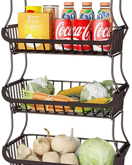 Wisdom Star 6 Tier Fruit Vegetable Basket for Kitchen, Vegetable Bins for Onions and Potatoes, Wire Storage Organizer Utility Cart with Wheels,Bronze - LeafyLoom