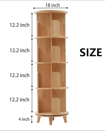 Gdrasuya10 4 Tier Rotating Bookshelf with Legs, Floor Standing Bookshelf Stackable Bookshelf Wood Bookcase Storage 360 Display Book Shelf for Living Room Bedroom - LeafyLoom