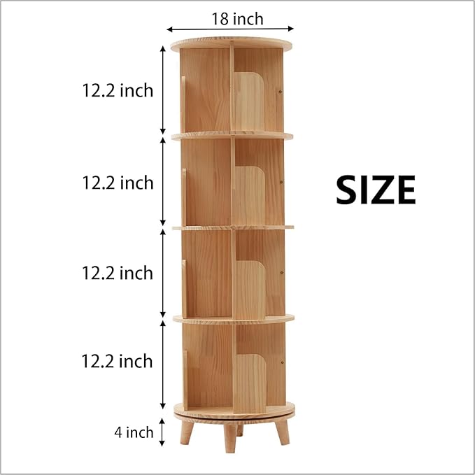 Gdrasuya10 4 Tier Rotating Bookshelf with Legs, Floor Standing Bookshelf Stackable Bookshelf Wood Bookcase Storage 360 Display Book Shelf for Living Room Bedroom - LeafyLoom