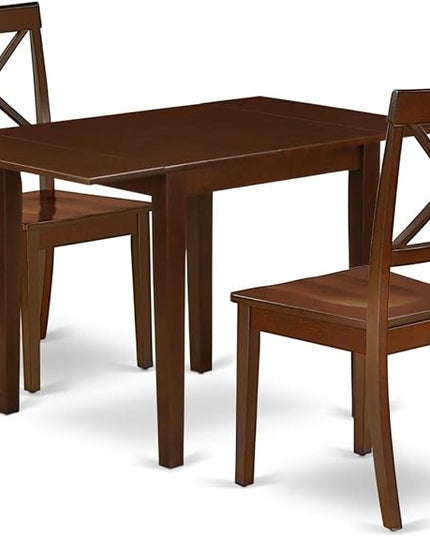 East West Furniture NDBO3-MAH-W Norden 3 Piece Set Contains a Rectangle Dining Room Table with Dropleaf and 2 Wood Seat Chairs, 30x48 Inch, Mahogany - LeafyLoom