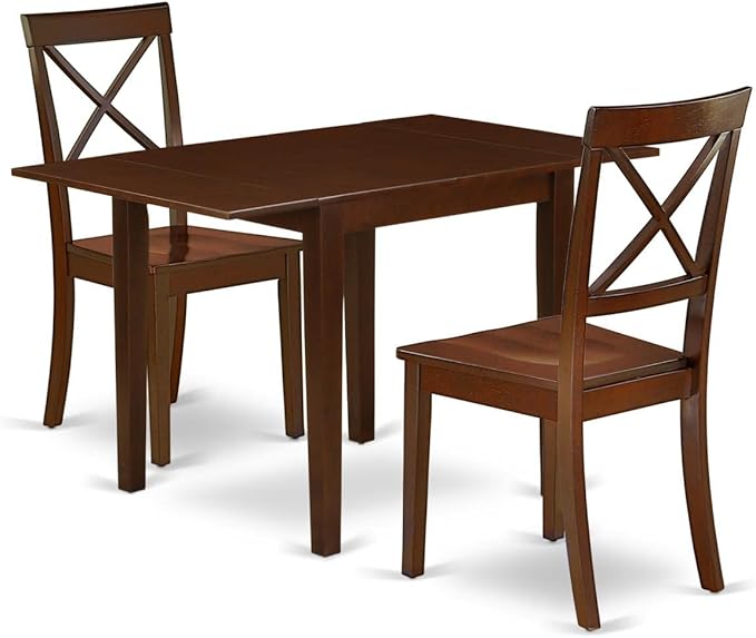 East West Furniture NDBO3-MAH-W Norden 3 Piece Set Contains a Rectangle Dining Room Table with Dropleaf and 2 Wood Seat Chairs, 30x48 Inch, Mahogany - LeafyLoom