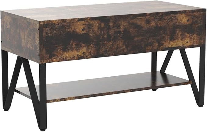 Novilla Lift Top Coffee Table with Storage 40 Inch Wood Lift Up Center Table for Living Room Tea Table with Hidden Compartment Rising Tabletop Table Cocktail Table, Rustic Brown - LeafyLoom