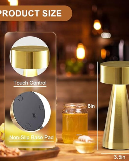 Portable Metal Desk Lamp, Cordless LED Table Lamp,3 Color Touch Control Rechargeable Lamp,3-Levels Brightness Room Decor Desk Lamp,Bedside Lamp,Night Light, Dining Room Lamp (Gold) - LeafyLoom