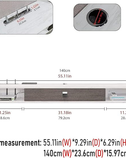Floating TV Unit, 55'' Wall Mounted TV Cabinet, Floating Shelves with Door, Modern Entertainment Media Console Center Large Storage TV Bench for Living Room & Office (55.12IN, Grey White) - LeafyLoom