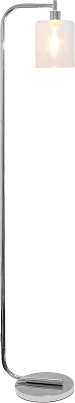 Simple Designs LF1036-CHR Antique Style Industrial Iron Lantern Floor Lamp with Glass Shade, Chrome - LeafyLoom