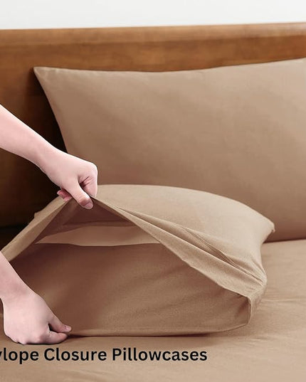 LANE LINEN 100% Organic Cotton Sheets Set, Long- Staple Percale Weave Ultra Soft Best- Bedding Sheets for Bed, GOTS Certified, Fits Mattress Upto 15inch Deep Pocket (King, Taupe) - LeafyLoom
