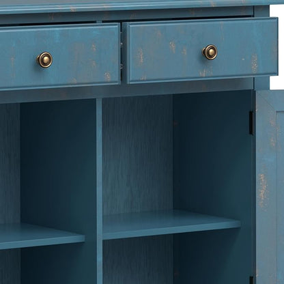 SIMPLIHOME Connaught SOLID WOOD Wide Traditional Storage Cabinet for The Living, Entryway and Family Room, 40 inch, Distressed Coastal Blue - LeafyLoom
