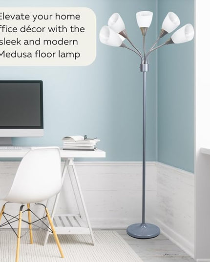 Floor Lamp For Bedroom Multi Head 5 Light Bright Floor Lamp - Medusa 5 Light Standing Lamp -floor Lamps For Bedroom Spider Lamp 5 Acrylic White Shades Standing Light Spider Lamp Silver Floor Lamp - LeafyLoom