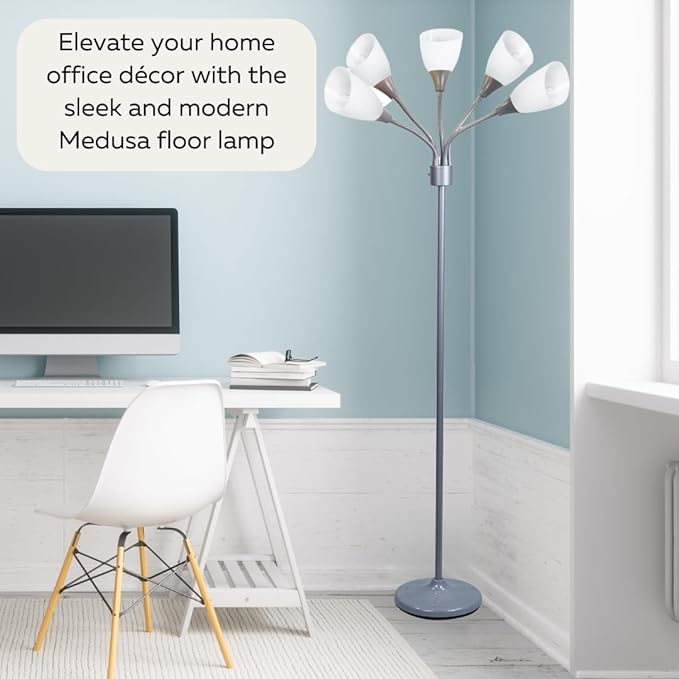 Floor Lamp For Bedroom Multi Head 5 Light Bright Floor Lamp - Medusa 5 Light Standing Lamp -floor Lamps For Bedroom Spider Lamp 5 Acrylic White Shades Standing Light Spider Lamp Silver Floor Lamp - LeafyLoom
