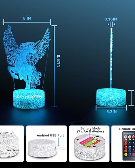 LETOUR Night Light for Kids Horse 3D Night Light Porpoise Illusion Lamp with Remote Control 16 Color Changing Xmas Halloween Birthday Gift for Child Baby Boy,valentines day gifts for kids - LeafyLoom