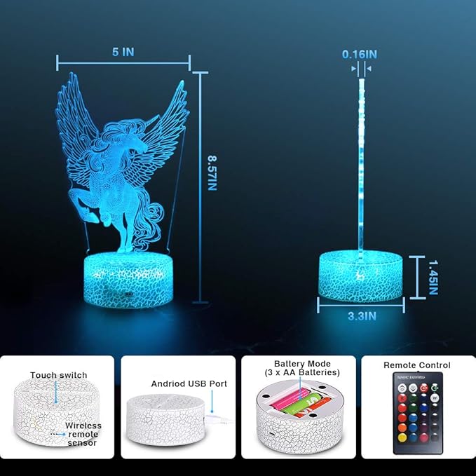 LETOUR Night Light for Kids Horse 3D Night Light Porpoise Illusion Lamp with Remote Control 16 Color Changing Xmas Halloween Birthday Gift for Child Baby Boy,valentines day gifts for kids - LeafyLoom