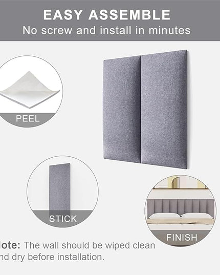 Tbfit Upholstered Wall Mounted Headboard, Soundproof Peel and Stick Headboards for Queen Size Bed, Tufted Floating Dorm Bed Pack of 9 Panels Sized 10” x 24”, Grey - LeafyLoom