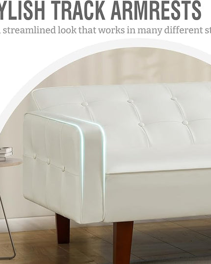 IULULU Futon Sofa Bed, Modern Convertible Faux Leather Sleeper Couch with Armrests for Studio, Office, Apartment, Compact Living, Game Room, Overnight Guests, Retro White - LeafyLoom