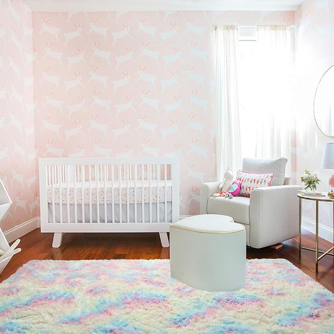 AROGAN 6x9 Feet Soft Rainbow Area Rugs for Girls Room, Fluffy Girls Bedroom Rugs, Princess Rug, Cute Colorful Carpet for Kids Teens Nursery Toddler, Pink - LeafyLoom