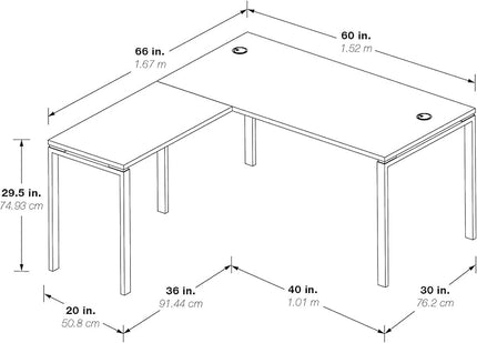 OSP Home Furnishings Designs Prado Complete L-Shaped Desk With Laminate Top and Metal Legs, White - LeafyLoom