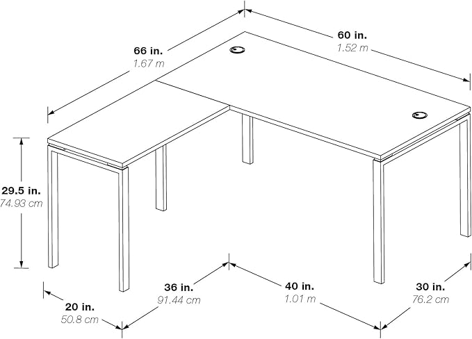 OSP Home Furnishings Designs Prado Complete L-Shaped Desk With Laminate Top and Metal Legs, White - LeafyLoom