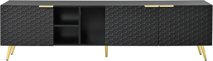 Merax Modern Minimalist Geometric TV Stand with Metal Handles and Gold Legs for Televisions Up to 80'' Multi-Functional Storage Cabinet, Entertainment Center for Living Room, 70.80" Length, Black - LeafyLoom