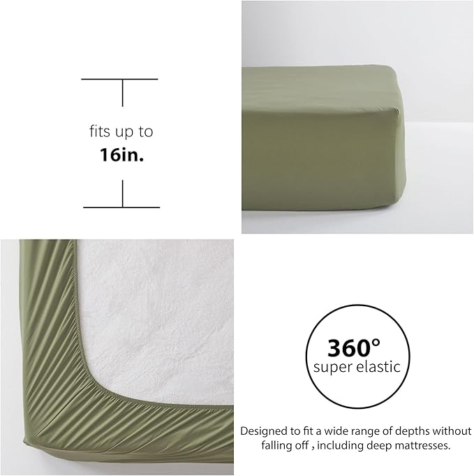 Anluoer Queen Comforter Set 7 Piece, Olive Green Bed in a Bag with Sheets, All Season Ruffle Shabby Chic Bedding Sets with 1 Comforter, 2 Pillow Shams, 2 Pillowcases, 1 Flat Sheet, 1 Fitted Sheet - LeafyLoom