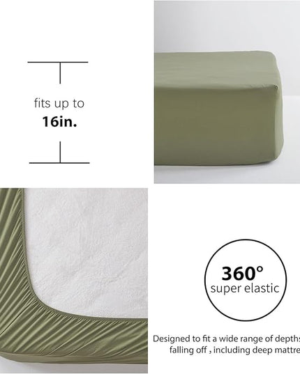 Anluoer King Comforter Set 7 Piece, Olive Green Bed in a Bag with Sheets, Pom Pom Boho Bedding Comforter Sets with 1 Comforter, 2 Pillow Shams, 2 Pillowcases, 1 Flat Sheet, 1 Fitted Sheet - LeafyLoom