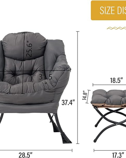 Welnow Lazy Chair with Ottoman, Modern Lounge Accent Chair with Armrests and a Side Pocket, Leisure Upholstered Sofa Chair Reading Chair with Footrest for Small Space, Corner Chair, Dark Grey - LeafyLoom