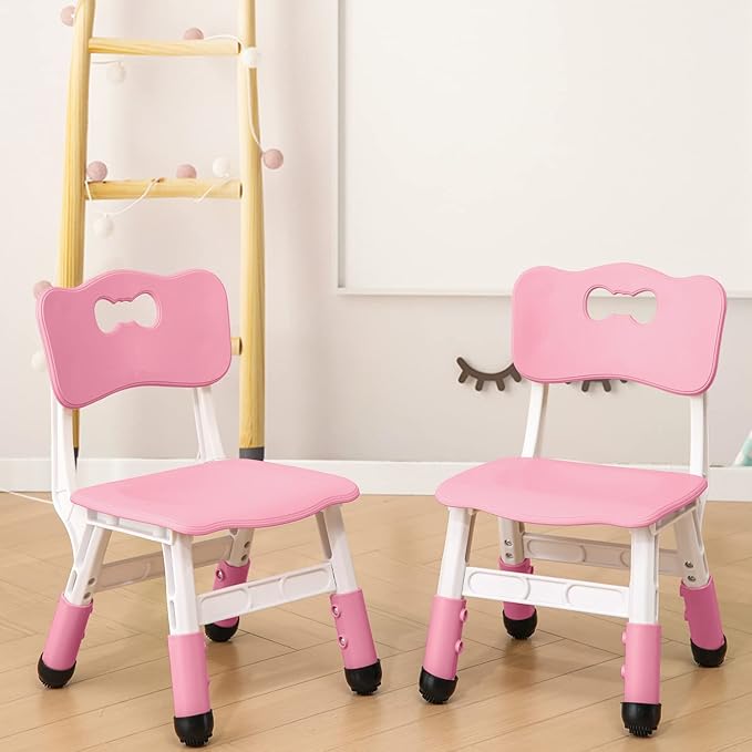 Adjustable Kid Chairs Indoor 3 Level Adjustable Suitable for Children Age 2-6. Maximum load-bearing 220LBS Suitable for Family Classroom and Nursery Child Seat Set (2-Pack-Pink) - LeafyLoom