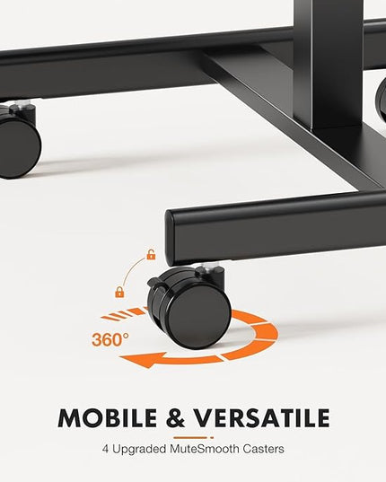 edx Mobile Small Stading Desk - Sit Stand Desk, Portable Rolling Laptop Desk with Lockable Wheels, Computer Workstations, Adjustable Height, Black - LeafyLoom