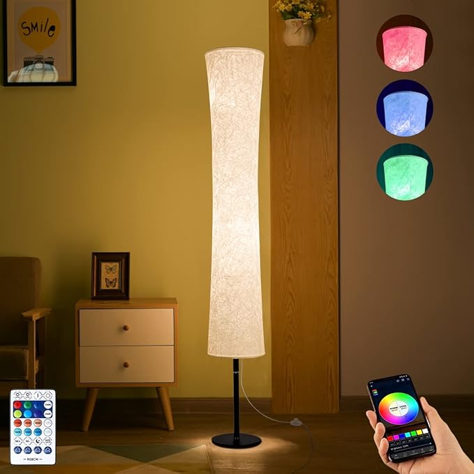BLUEYE Floor Lamp,RGBCW 2700K-6500K,APP & Remote&Smart Voice Control, 2 X 60W Equivalent, No Hub Required,Compatible with Alexa Google Assistant, 60'' Standing Lamp for Bedroom, Similar Fabric - LeafyLoom