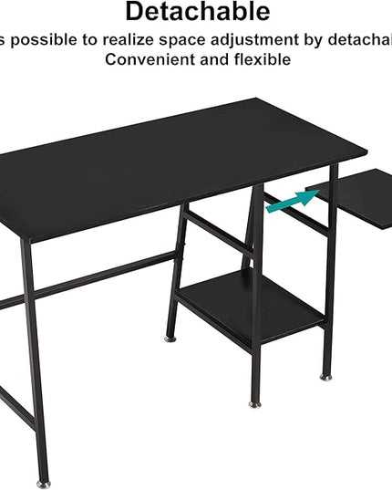 VECELO 43 Inch Home Office Computer Easy to Assemble Simple Table Modern Student Study Desk,Water Proof, Black+black leg - LeafyLoom