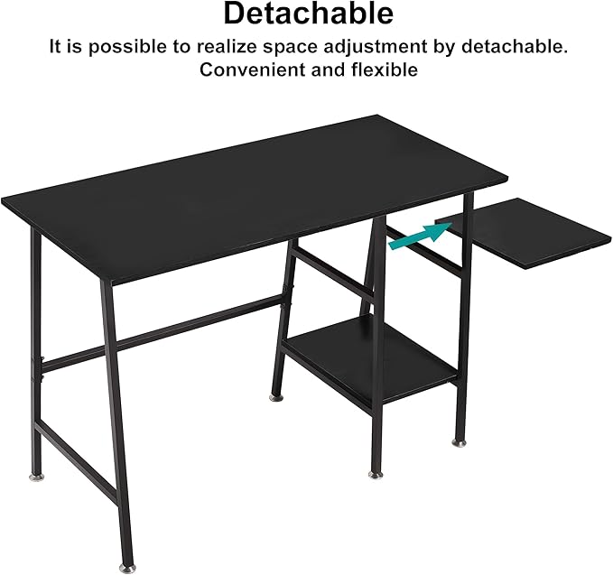 VECELO 43 Inch Home Office Computer Easy to Assemble Simple Table Modern Student Study Desk,Water Proof, Black+black leg - LeafyLoom