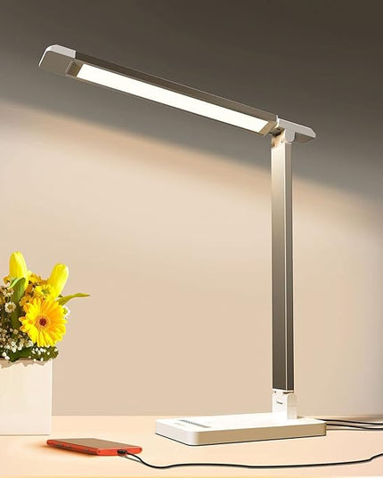 LED Desk Lamp with USB Port: Eye-Caring Office Desk Lamp with USB Charging Port 6-Level Brightness 5 Color Modes Touch Control Dimmable Portable Desk Light for College Dorm Room Home Office - LeafyLoom