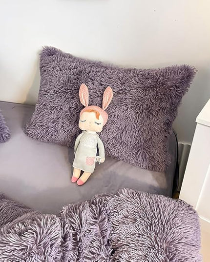 Faux Fur Kid Girls Purple Comforter Sets King - 3PC Bed Set Warm Comfortable Soft Plush Flannel Velvet Fluffy Fuzzy Bedding（Comforter x 1 Pillowcases x 2） - LeafyLoom
