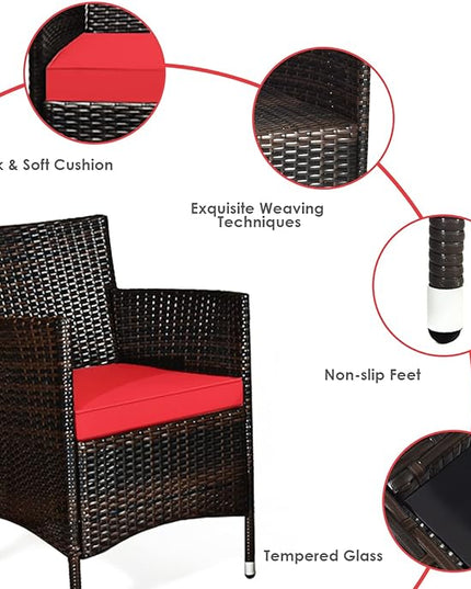 Goplus 4-Piece Rattan Patio Set, Outdoor/Indoor Wicker Conversation Set for Pool, Backyard, Lawn, Wicker Chairs and Sofa with Soft Cushion, Rattan Furniture with Tempered Glass Coffee Table - LeafyLoom